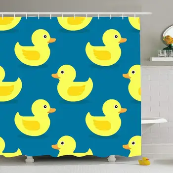 

Shower Curtain Set with Hooks 72x78 Pattern Yellow Rubber Duck Cleanliness Swimming Seamless Animals Joy Wildlife Textures