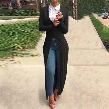 

ZANZEA 2020 Spring Women V neck Long Sleeve Cardigan Casual Buttons Down Outwear Female Solid Slim Blouse Blusas Maxi Long Shirt