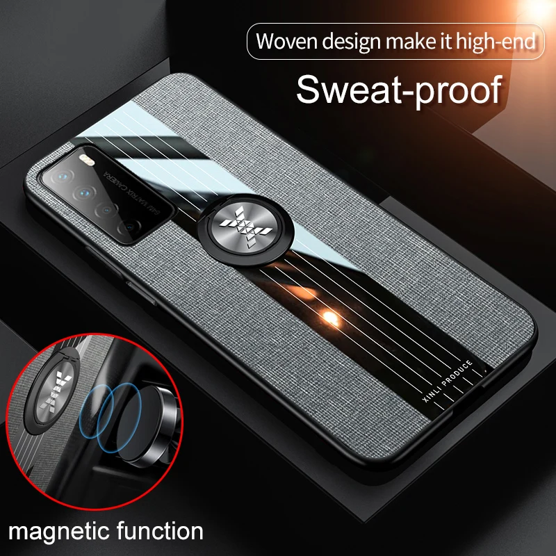 

Play4 Luxury Cloth Phone Case For Huawei Honor Play 4 Case Magnetic Car Holder Cover Huawei Honor Play 4 Ring Holder Fabric Case