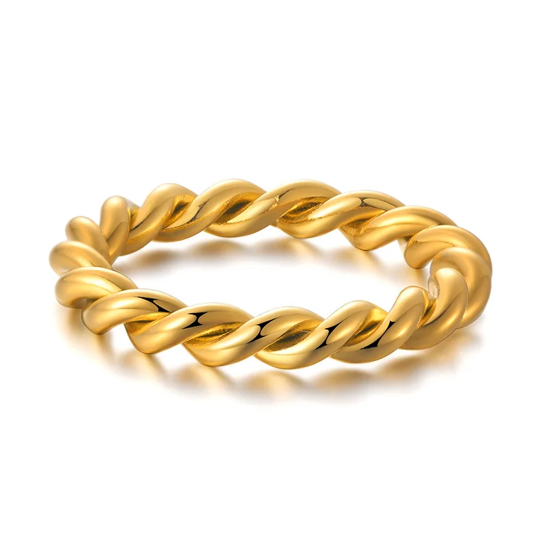 Braided Twist Ring for Women Stainless Steel Gold Color Infinity Stacking Band 3mm