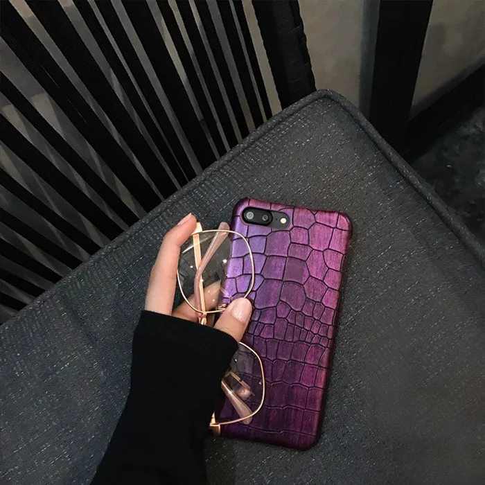 Роскошный Ретро 3D крокодиловый Чехол для телефона для iphone 8 X S XS 7Plus классный кожаный чехол с узором для iphone 7 6 6S Plus задняя крышка Coque - Цвет: Purple