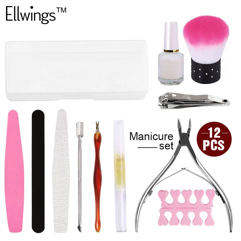 Ellwings Профессиональный 12 шт./лот щетка для очистки ногтей файлы буферная шлифовка ногтей УФ Гель-лак для маникюра Набор инструментов