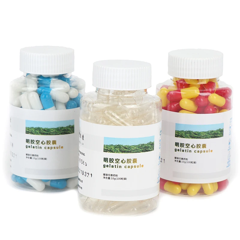 100Pcs/Bottle Empty Vacant Hard Gelatin Capsule Size 0# Gel Pills Vitamins Cases Containers