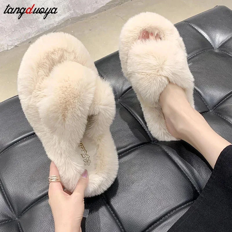 statsminister Nøjagtig Landbrug Furry Slippers for home Women Ladies Shoes Cute Plush Fox Hair Fluffy  Sandals Indoor Fur Slippers Winter Slippers Women size 42 - AliExpress