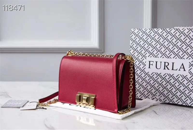 Оригинальные женские сумки FURLA, высокое качество, маленькие размеры, женские меховые кожаные сумки красного цвета, Размер 20 см* 8 см* 14 см