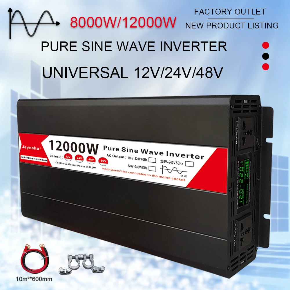 Power Converter 10000W Car Inverter 12V to 220V Power Voltage Inverter Transformer Correction Sine Wave with LED Display for Home Car