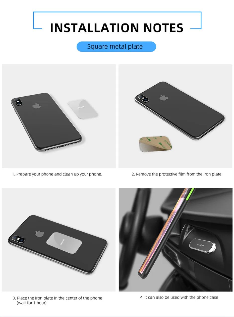 mobile finger holder USLION mini Strip Magnetic Car Phone Paste Holder Stand For iPhone Samsung Xiaomi Wall Zinc Alloy Magnet GPS Car Mount Dashboard phone stand for desk