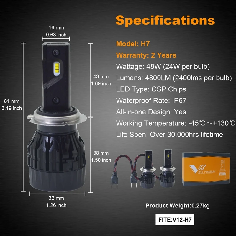 DHBH-2Pcs автомобильная светодиодная фара 12000Lm Автомобильная противотуманная фара