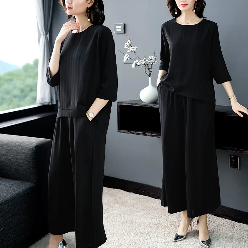 

Loose-Fit Summer Wear 2019 New Style Cupro Kuotaitai High-End Tops Capri Pants Two-Piece Set