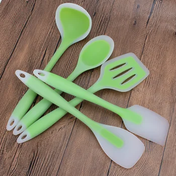 

10sets Translucent Silicone Kitchen Utensil 5-piece Set Non-stick Pan Ladle Spatulas Spoon Slotted Turner Kitchenware WB1651