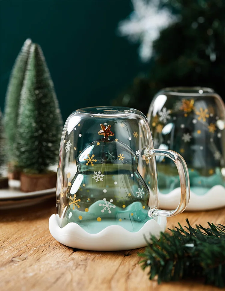 Креативная двухслойная стеклянная Рождественская елка звезда чашка для воды высокая температура кружка Рождественская тематическая чашка Прямая поставка