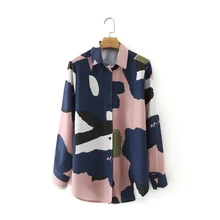 

Women Tie Dye Printing Loose Shirt Female Long Sleeve Blouse Casual Lady Turndown Collar Tops Blusas S8782