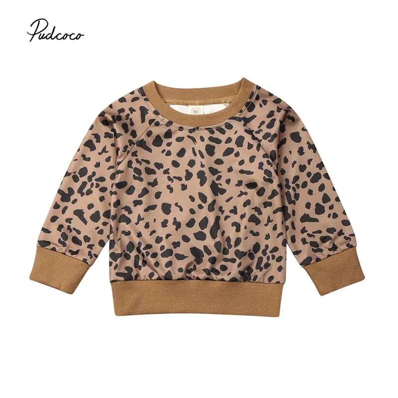 Брендовые Осенние Топы с длинными рукавами для маленьких девочек, Леопардовый свитшот, блузка, пуловер, повседневная детская одежда