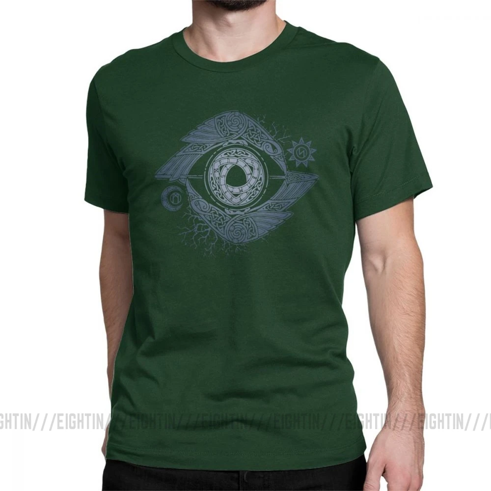 Viking футболка Odin's Eye Valhalla футболки для мужчин короткий рукав Funky Tees O образным вырезом хлопковая одежда размера плюс - Цвет: Forest Green