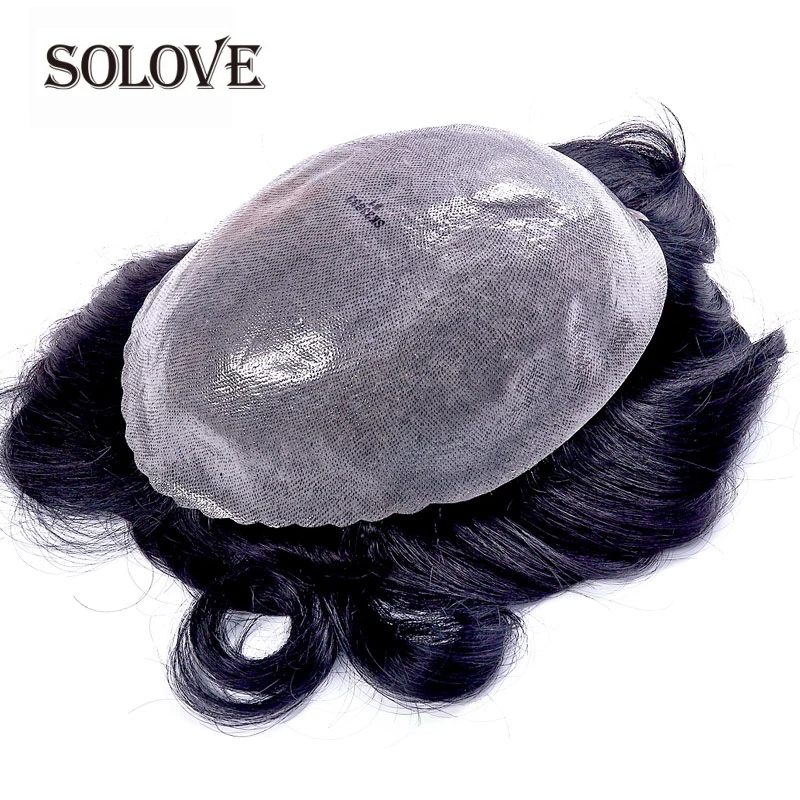

PU Transparent Toupee Men Wig Replacement Systems Thin Skin 0.10-0.14mm Indian Natural Remy Hair 6inch