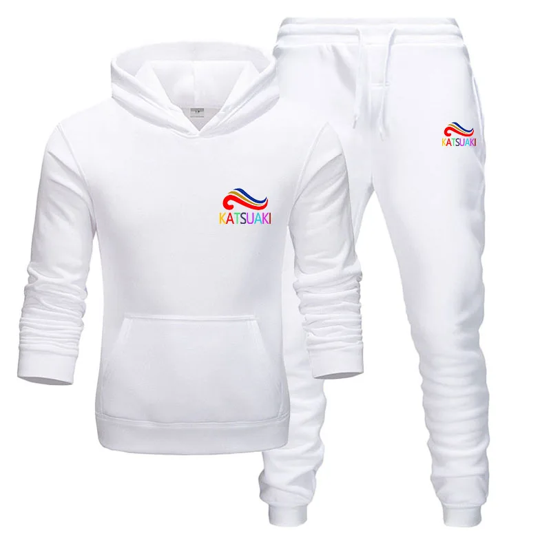 white suits Новинка, популярный бренд, Мужская толстовка, спортивный костюм, термобелье с принтом, мужские спортивные комплекты, флисовая плотная толстовка с капюшоном+ штаны, спортивный костюм - Цвет: white suits