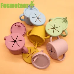 Fosmeteor New Baby Silicone Cups Baby Learning Drinking Straw Cup Food Grade Children With Handle Feeding Water Cup BPA Free