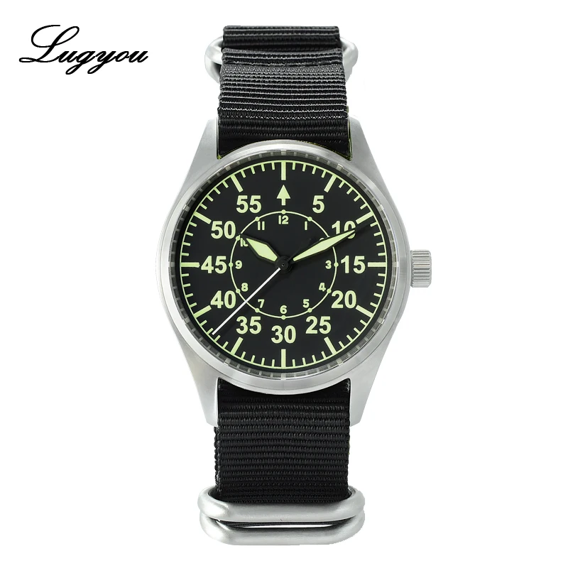 

Lugyou San Martin Pilot Men Watch Quartz Ronda Stainless Steel Water Resistant 20 ATM Green Luminous Nylon Nato Sapphire