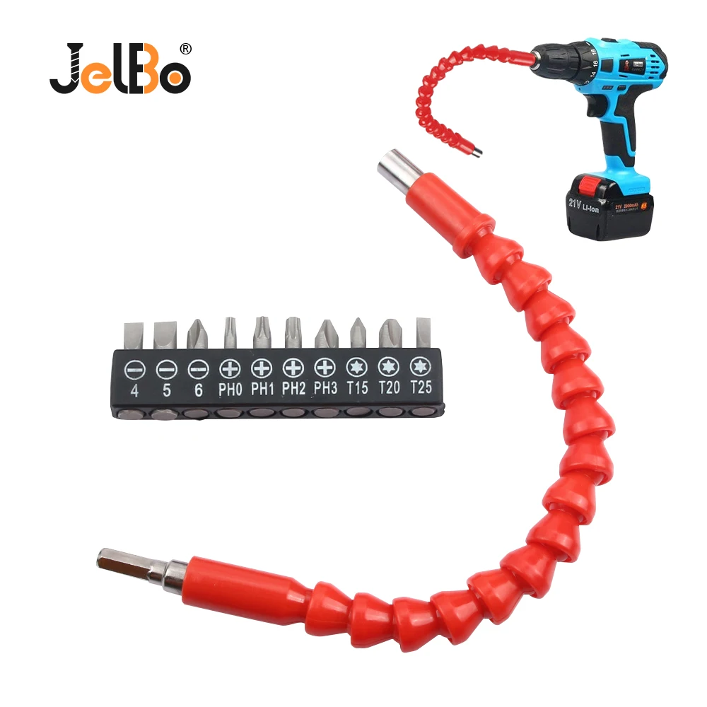 

JelBo Car Repair Tools Black 295mm Flexible Shaft Bits Extention Screwdriver Bit Holder Connect Link Electronics Drill