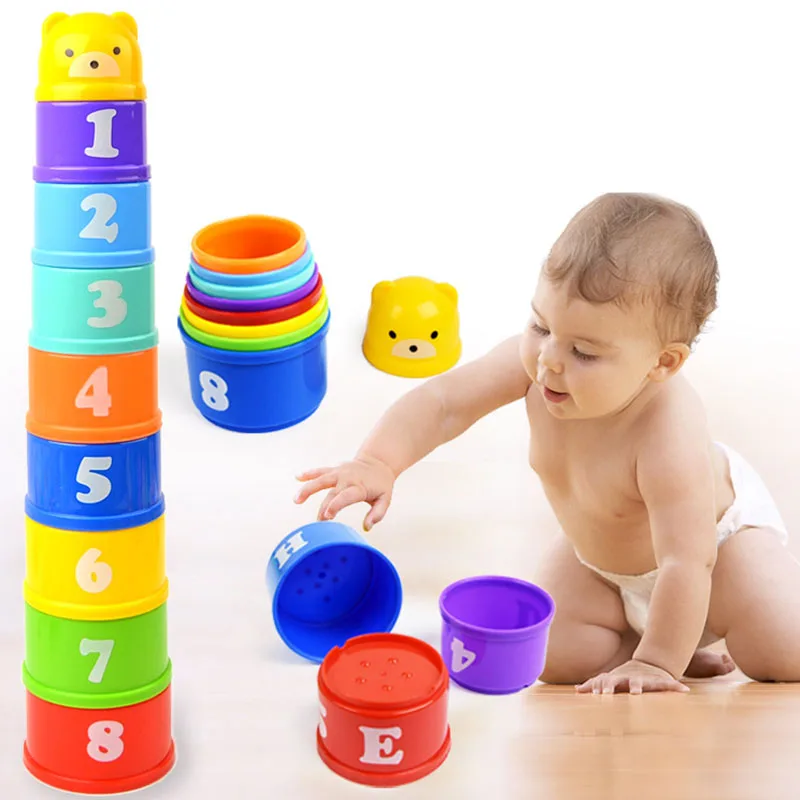 

8Pcs Montessori Teething Development Infant Early Educational Figures Letters Foldind Stack Cup Tower Toys Kid Birthday Gifts