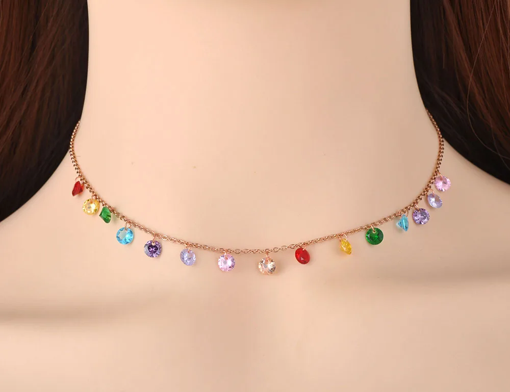 Collana Choker Boho Con Cristalli Colorati – Arcobaleno, Gemma Sintetica, Vintage, Per Donne