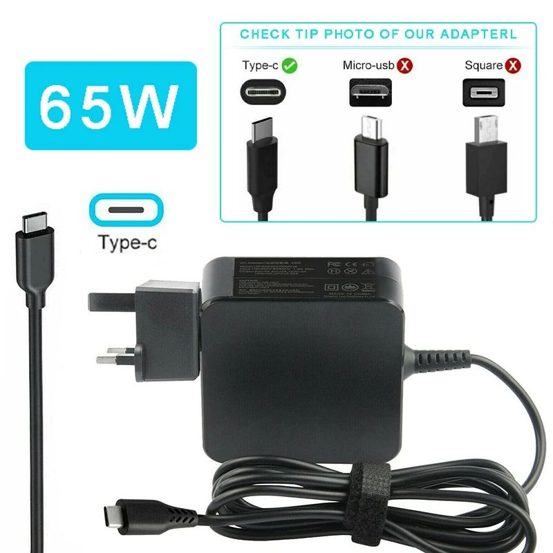 Зарядное устройство USB Type-C 65 Вт Сменный адаптер для зарядки ноутбуков