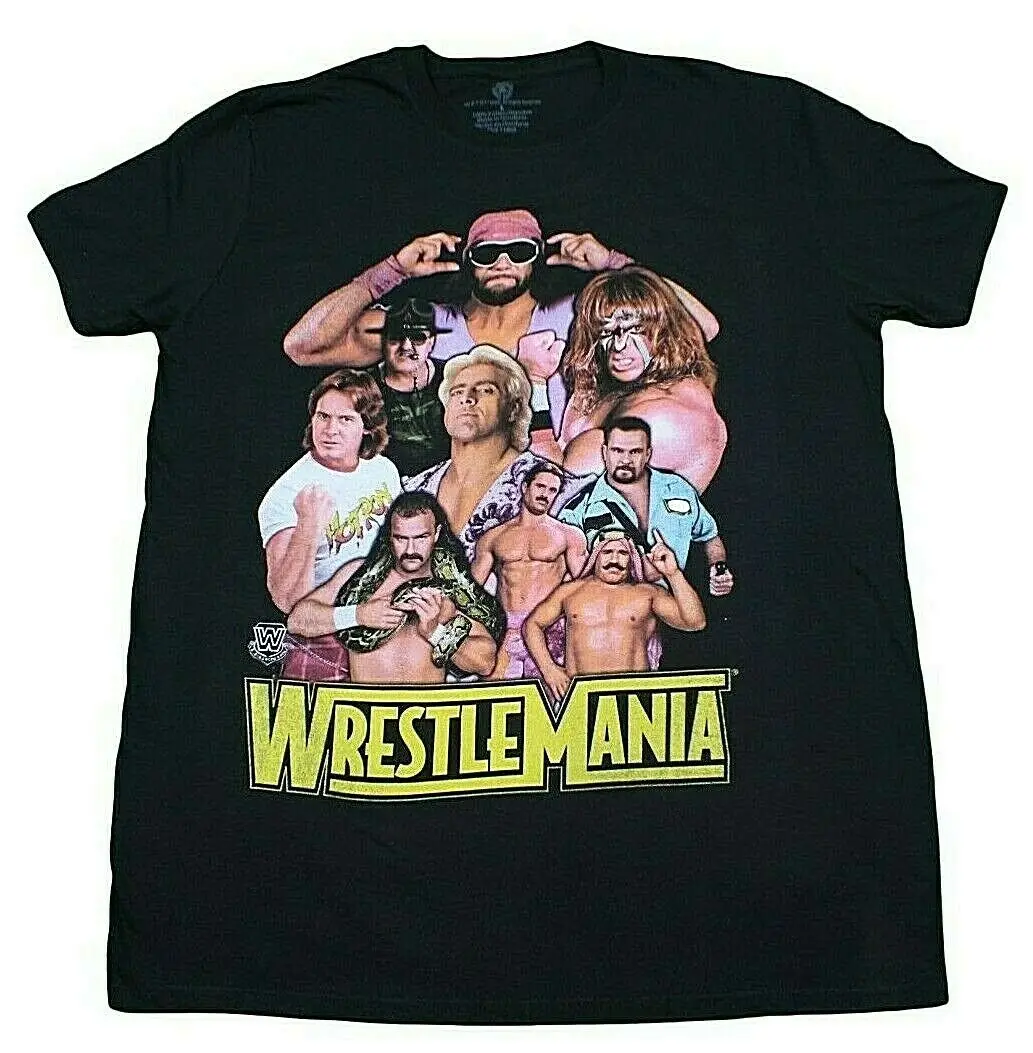 

WWE WRESTLEMANIA LEGENDS T-SHIRT BLACK RETRO MENS WRESTLER 90S TEE