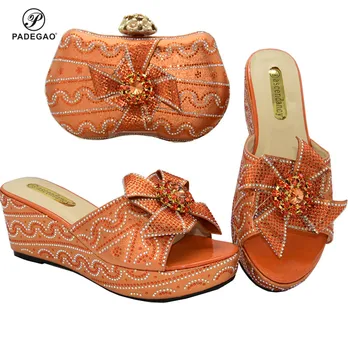 

Orange Color 2020 Special Design Italian Women Shoes and Bag to Match Italian Style Italian Ladies Party Shoes Matching Bag