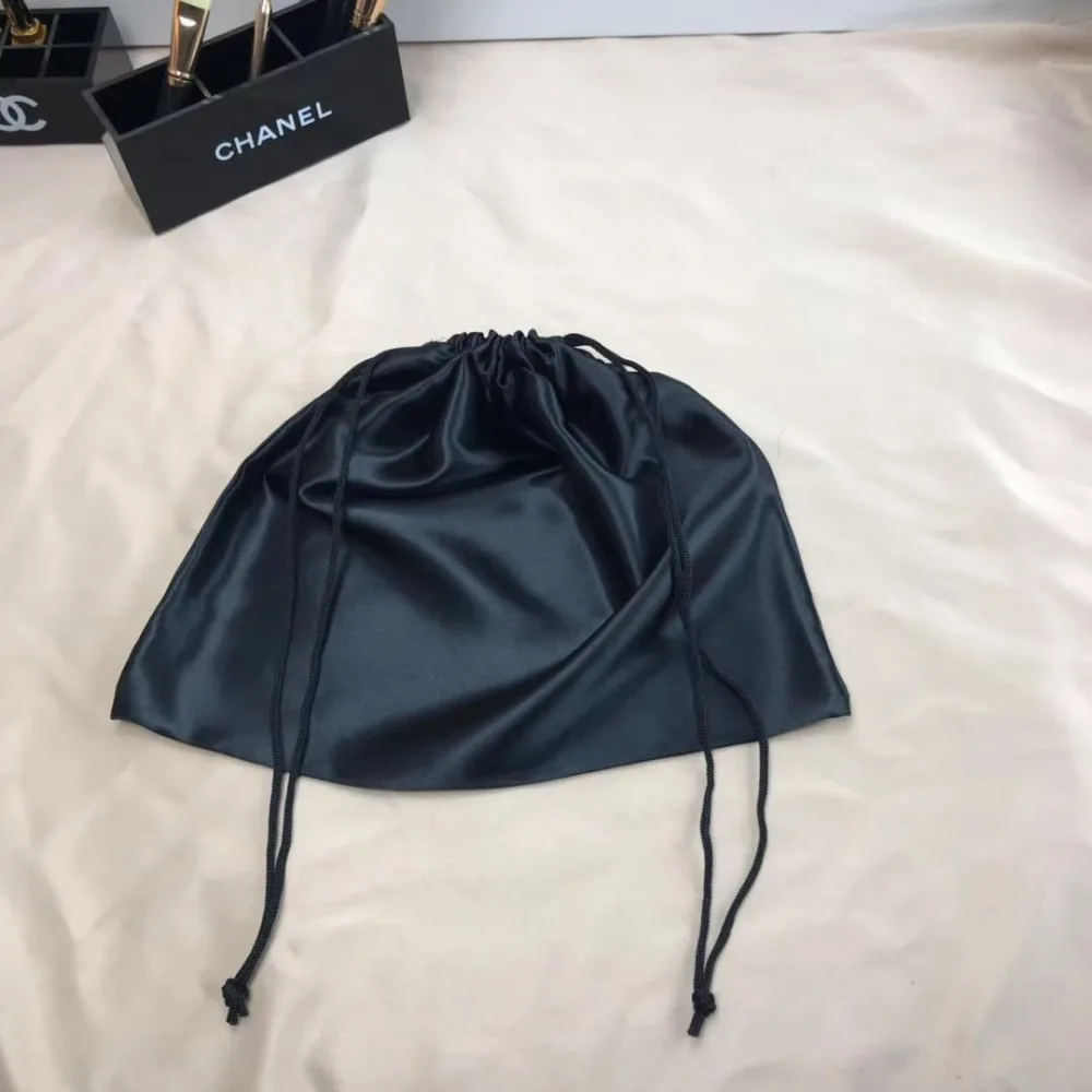 Large Silk Satin Drawstring Care Bag Custom Wigs Storage Dust Proof Packaging Pouch Black Reusable Sack Handbag Shoes Travel Bag