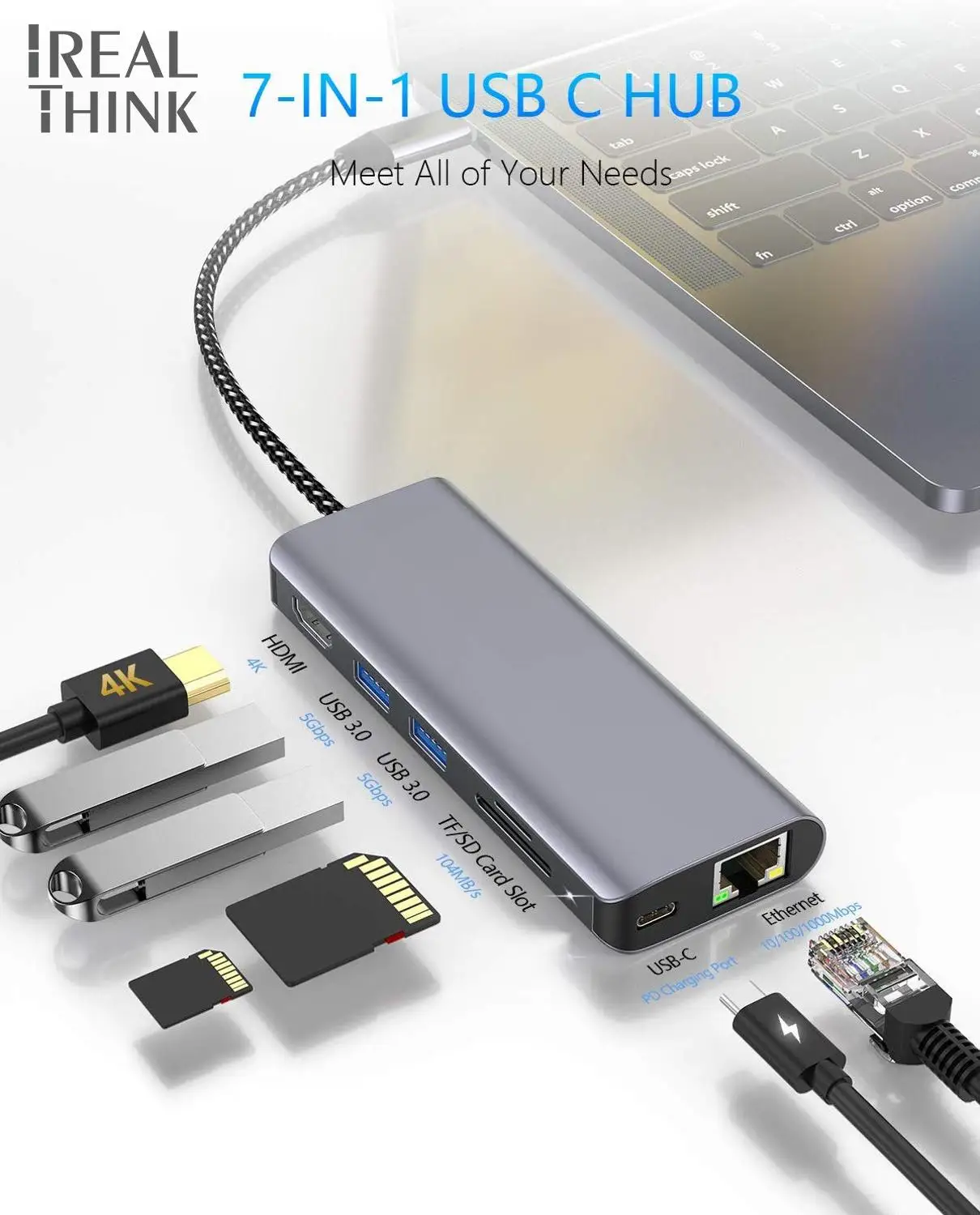 IREALTHINK usb-хаб type C концентратор для USB3.0 RJ45 HDMI PD адаптер док-станция MacBook Pro концентратор usb type C Разветвитель USB C концентратор