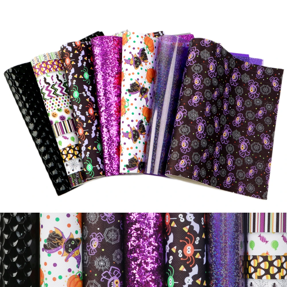 

David accessories 20*34cm 6-7Pieces/set Halloween Synthetic Leather Patchwork Hair Bow Earrings Making Handbag,1Yc12320