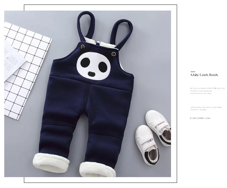 WEPBEL Winter Children Pants New Cotton Denim Pants Girls Cartoon Thicken Jeans Bib Pants Kids Children Baby Warm Trousers