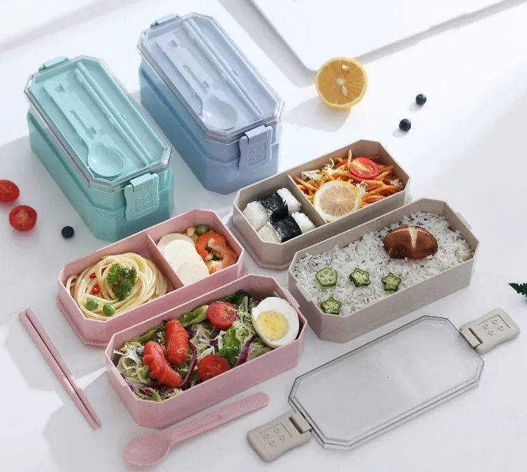 KitchenAce портативный пищевой пластиковый термо-Ланч-бокс для офиса, пикника, путешествий, Герметичный Термос, Ланч-бокс, двухслойный, Bento box