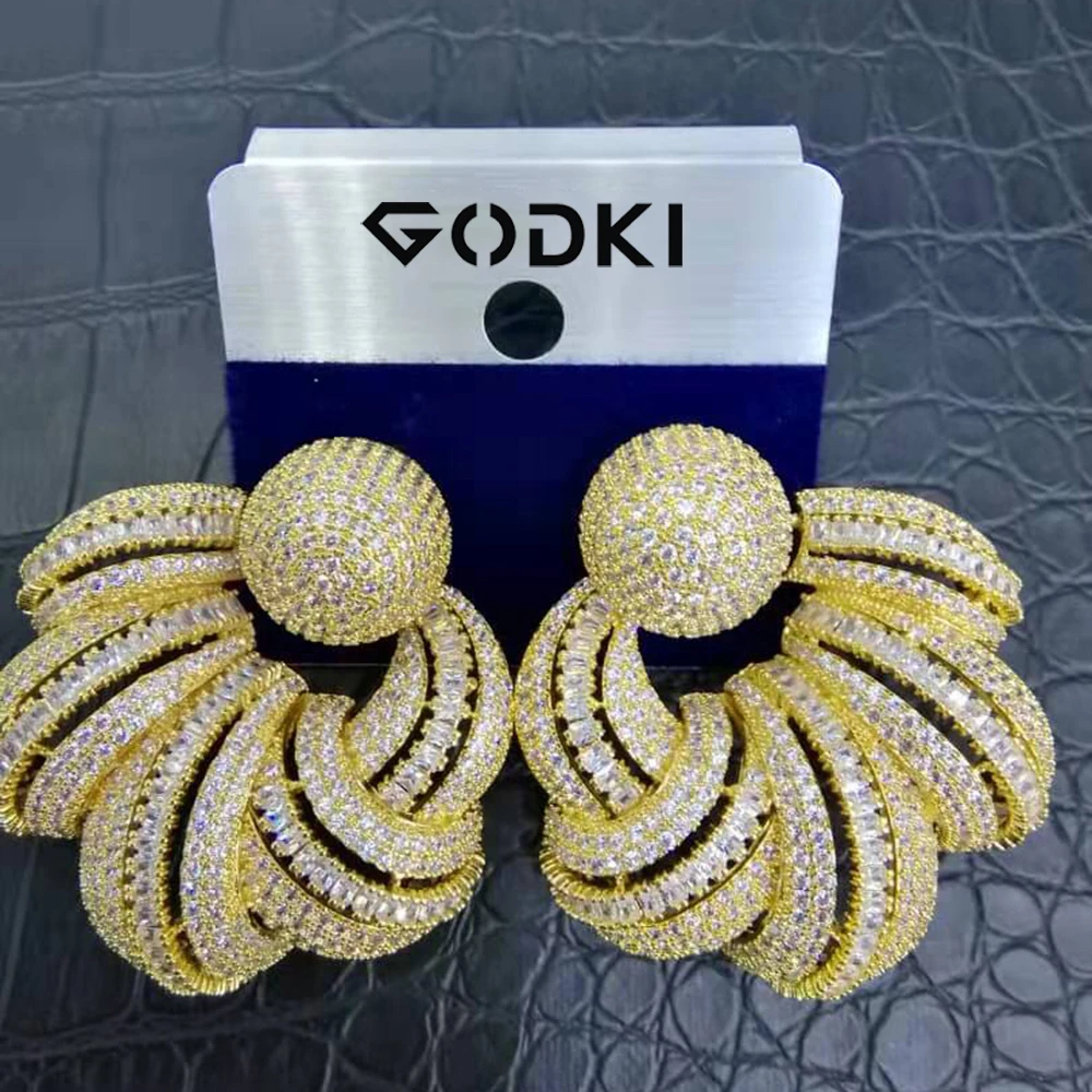 GODKI, роскошные африканские серьги-гвоздики для женщин, свадебные индийские ювелирные изделия для невесты, серьги с кубическим цирконием - Окраска металла: Gold