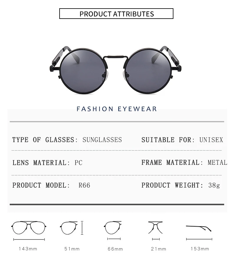 Top Quality Gothic Punk Sunglasses Men 2021 Trend Classic Round Male Sun Glasses Mirror Vintage Eyewear Cool Neutral UV400 Shade (6)