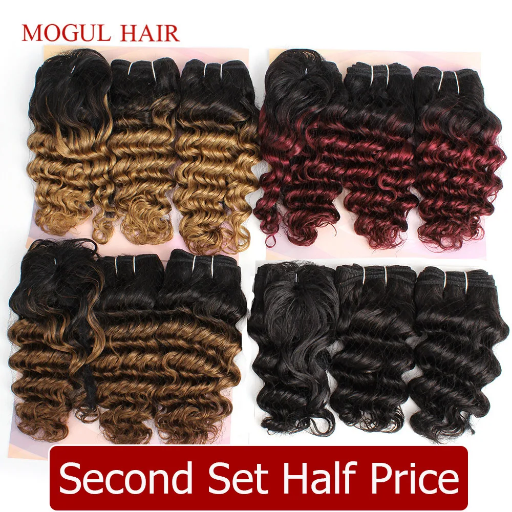 

MOGUL HAIR Deep Wave Short Bob Style Ombre Non Remy Human Hair Natural Color Ombre Honey Blonde 155g/set Brazilian Hair Weave