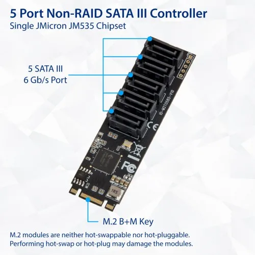 Адаптер IOCREST M.2(PCIe 3,0) на 5 портов SATA III 6G ssd с кабелем sataIII