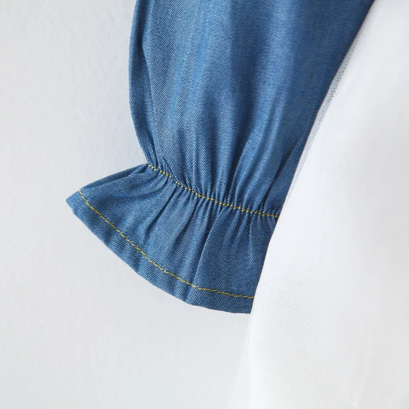 Stitching Baby Girls Dress With Bag Denim Dress Long Sleeve Tops Dresses Princess Dress+Shoulder Bag
