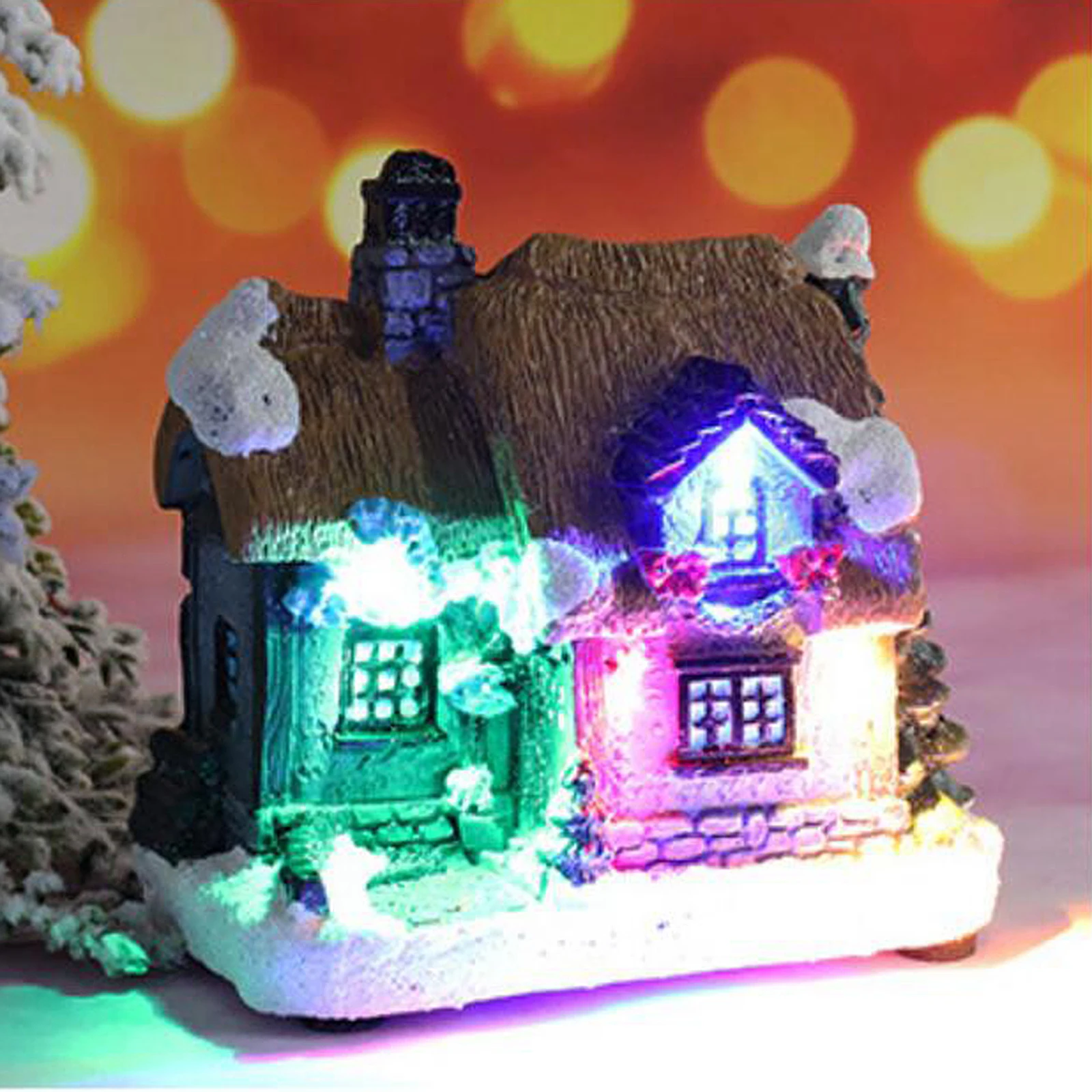Christmas House Decor LED Light Resin Village Ornament Gift Decoration K
