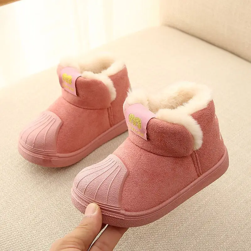 New Winter Snow Boots For Kids Girls Home Slippers Cartoon Unicorn Baby Girls Shoes For Children Boys Indoor Bedroom Slippers - Цвет: Pink