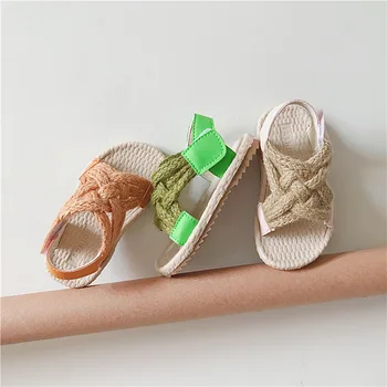 

2020 Summer New Style Children Soft-Sole Anti-slip Flax Weaving Sandals Korean-style Trend Children Men and Women Sandals