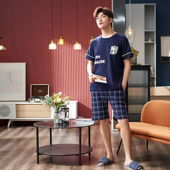 

Men's Pajamas 100% Cotton Boy's Short Sleeves Nightwear Sleep Wear Suits Sleepwear Homewear Shorts for Men Pajama