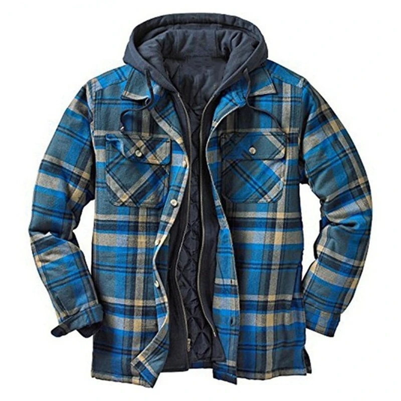 2021 Autumn Winter Men's Jacket Thick Classic Plaid Print European American Outerwear High Quality Warm Loose Hooded Man |