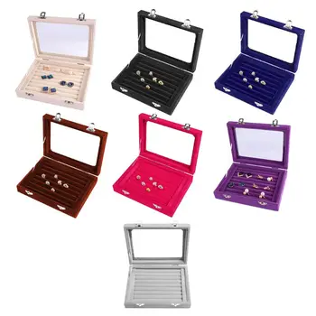

Velvet Glass Ring Earring Jewelry Display Organizer Box Tray Holder Storage Case
