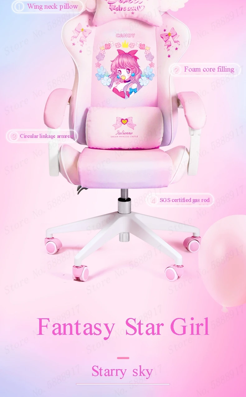 2021 New Lovely pink Maiden computer chair students gaming chair silla girl ESports chair Anchor home Live Rotating Chair