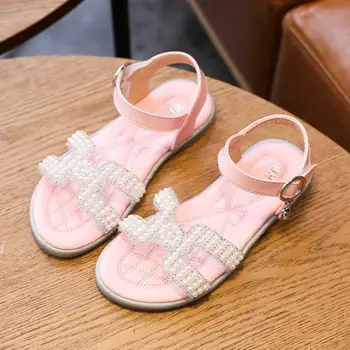 

Sandals Kids For Girls Medium Big Children Princess Sandals Rhinestone Glitter Fabric Flat Sandals Soft Beads Shoes Elsa Shoes