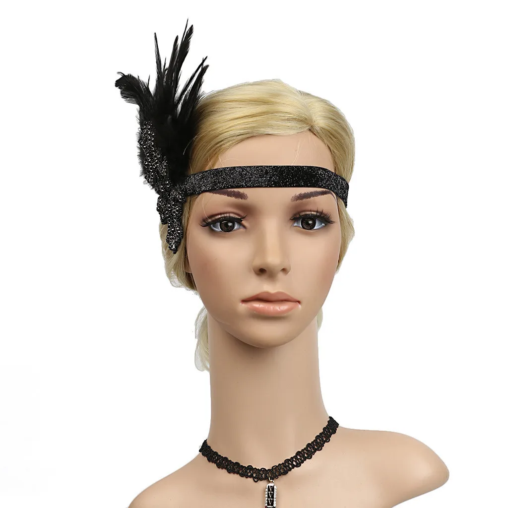 Женский головной убор с перьями, Женская повязка на голову, блестящий головной убор в стиле Грейт Гэтсби, винтажная мода, новые аксессуары для волос для девушек