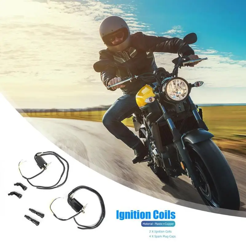 1 Пара катушек зажигания мотоцикла Отличный пластик и медь для Kawasaki KZ 12V черный Общая длина провода 16 дюймов