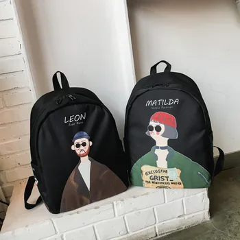 

Fashion Simple New Canvas Backpack Campus Student Print Art Bag Unisex Casual Cartoon Print Couple Backpack