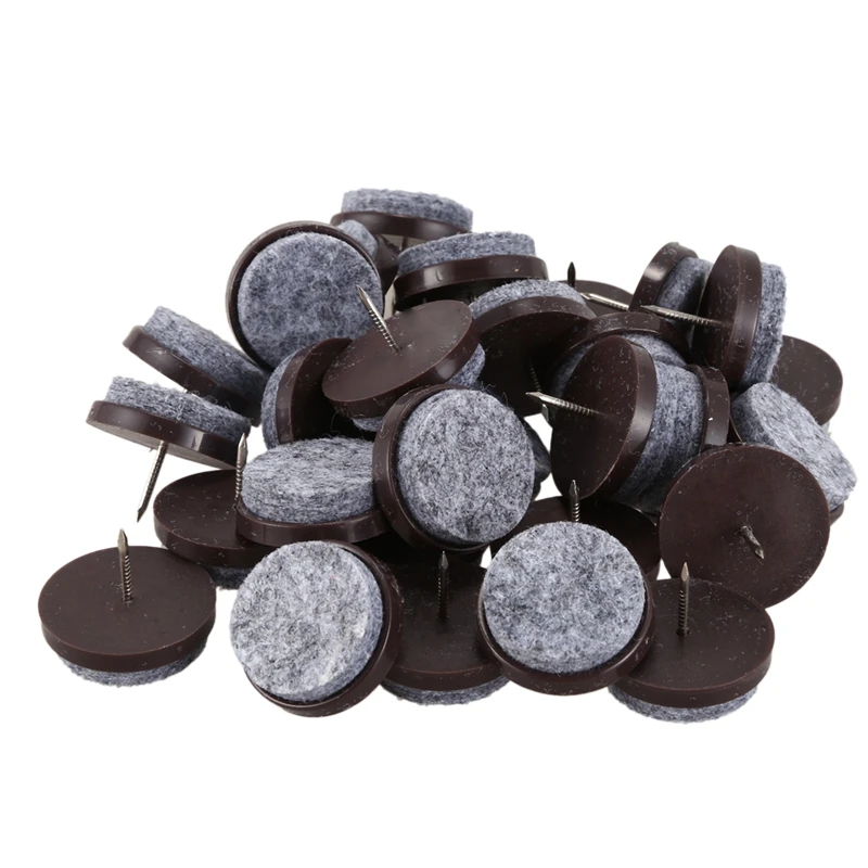 

30pcs Table Leg Floor Felt Pad Skid Glide Nail Protectors 28mm Dia Brown